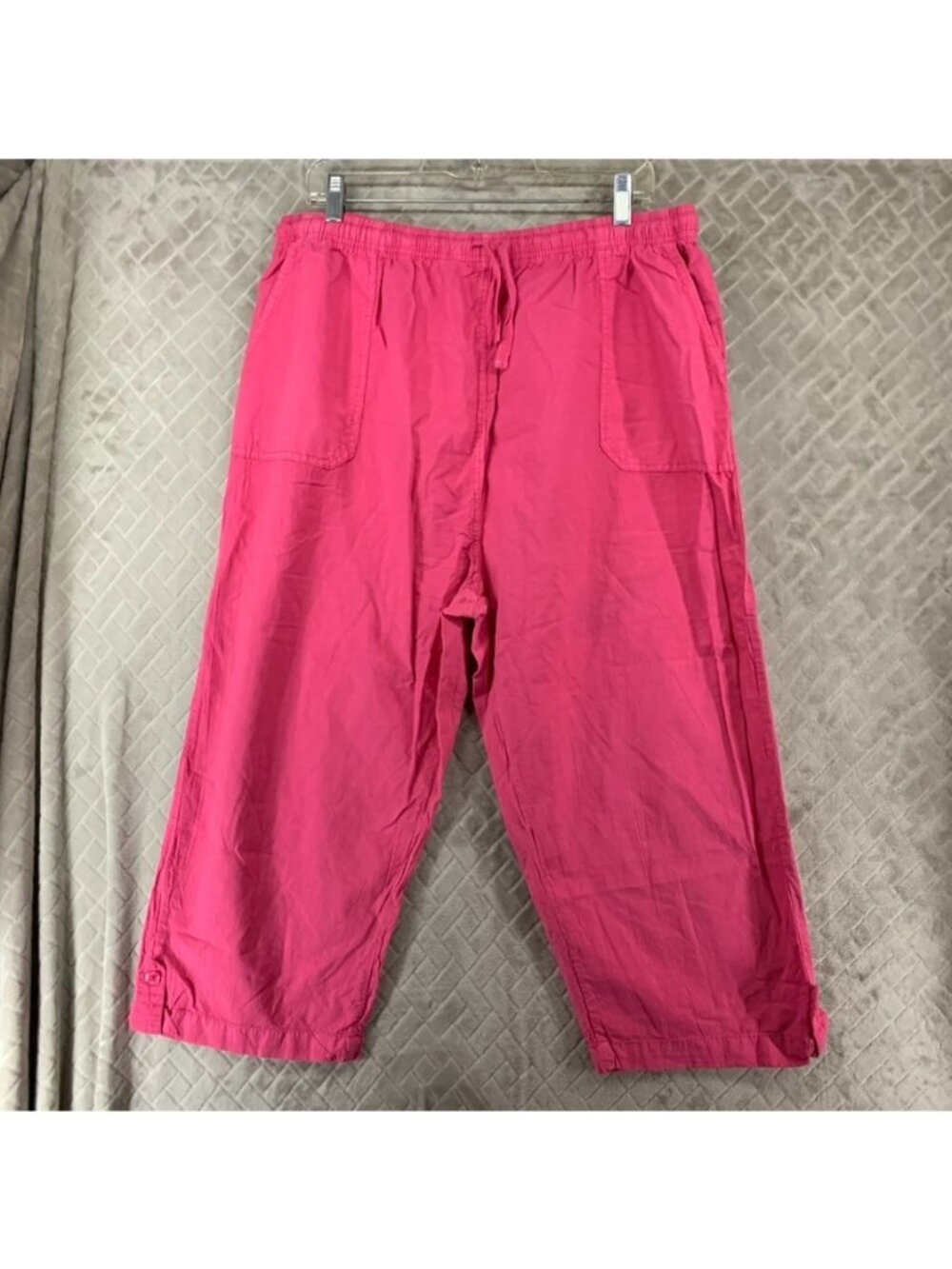 Ragtop Capri Pants Womens 3x Pink Drawstring Relaxed Straight Leg 100% Cotton